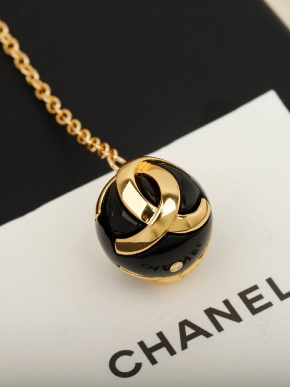 Chanel Gold-Tone Pearl and CC Ball Long Chain Necklace